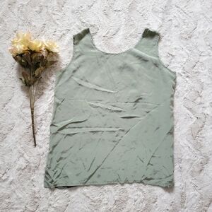 Vintage Dorman 100% Silk Green Sleeveless Blouse Size S